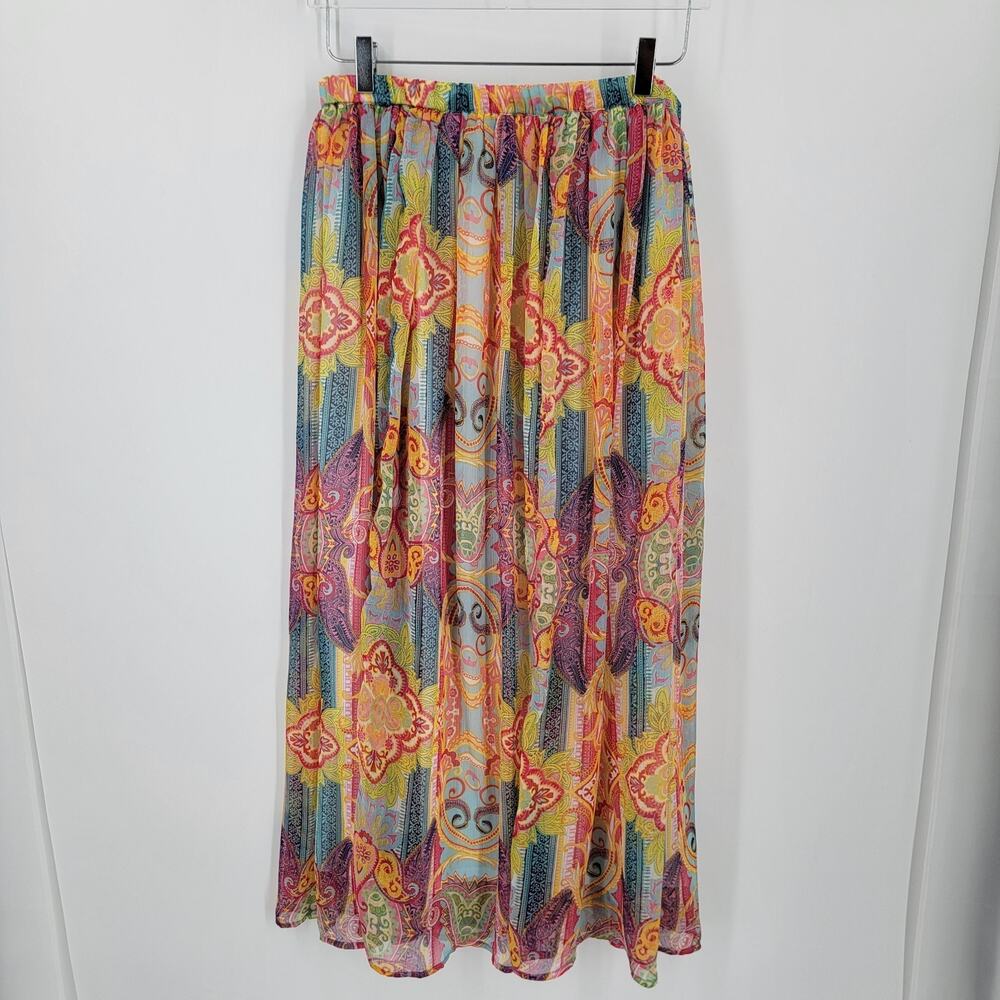 Chadwicks Skirt Women's Medium Paisley Stretch Waist Sheer Overlay Lined Midi